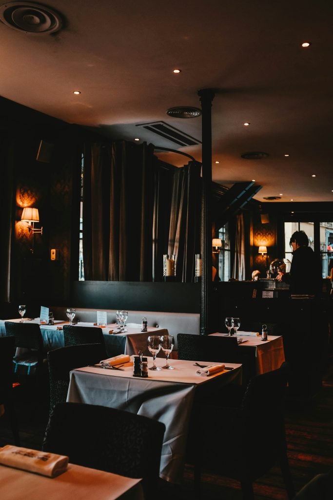 Elegant Lisbon restaurant interior with set tables