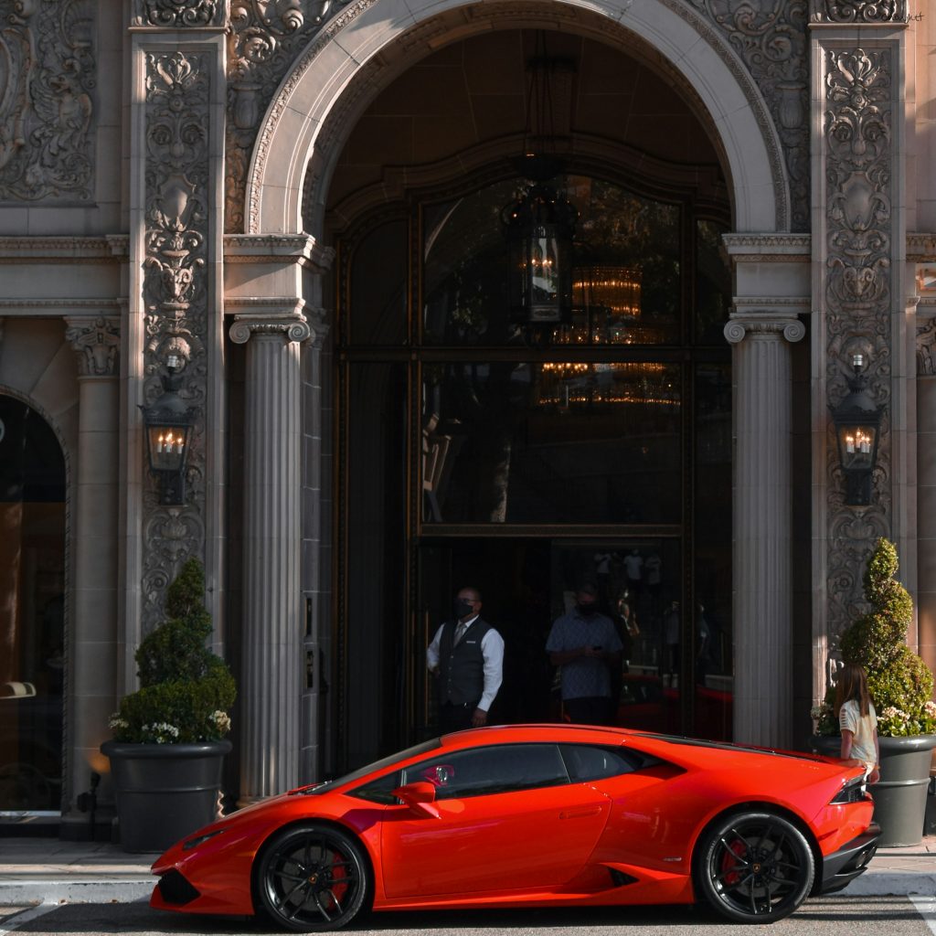 Luxury hotel entrance with sports car