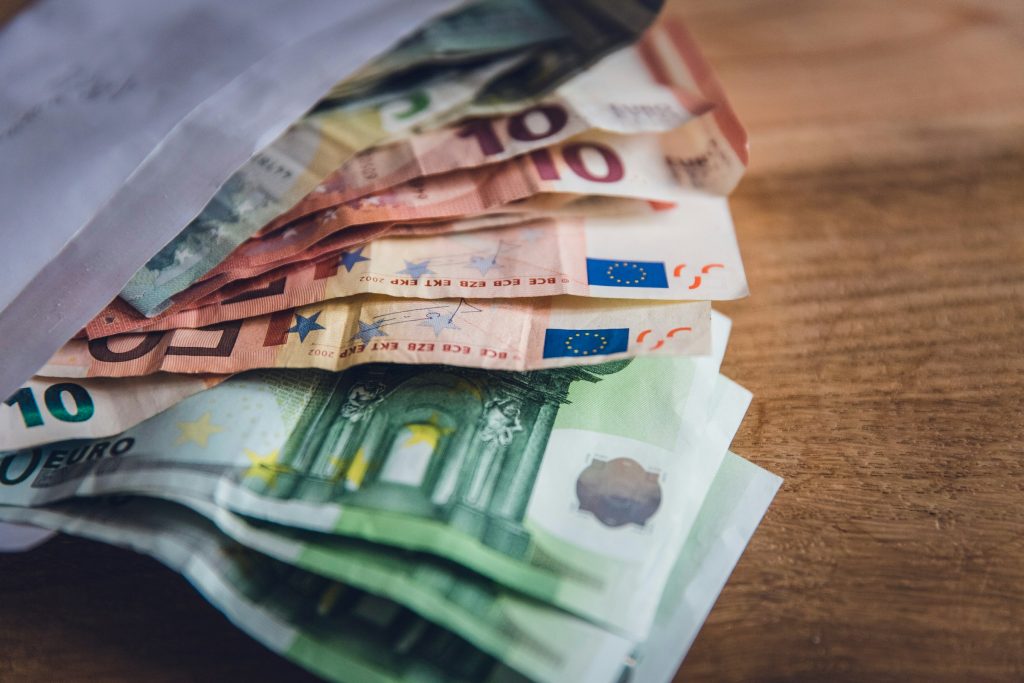 Euro banknotes placed on a table