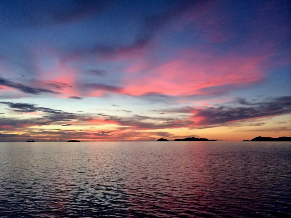 Colorful sunset sky over calm sea